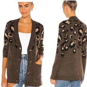 Brown Cardigan Animal Print Heartloom Sweater Cozy Soft Neutral brown  sz S
